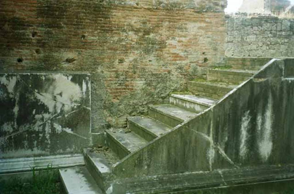 VII.9.2 Pompeii. July 2010. Steps to podium against north wall of cella. Photo courtesy of Rick Bauer.