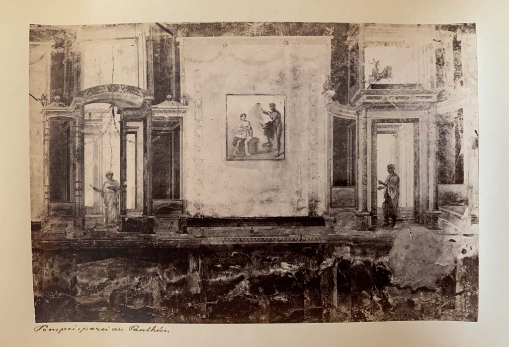 VII.9.7/8 Pompeii. Photograph by M. Amodio, from an album dated April 1878.
Detail of painted decoration on west wall. Photo courtesy of Rick Bauer.