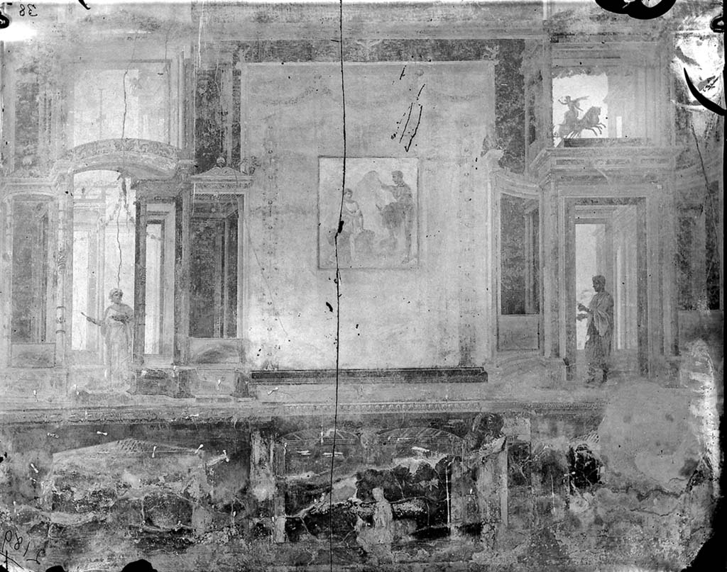 VII.9.7/8 Pompeii. 1871. Detail of painted decoration on west wall.
Photo by J. H. Parker, © American Academy in Rome. Parker.2189.Italia.