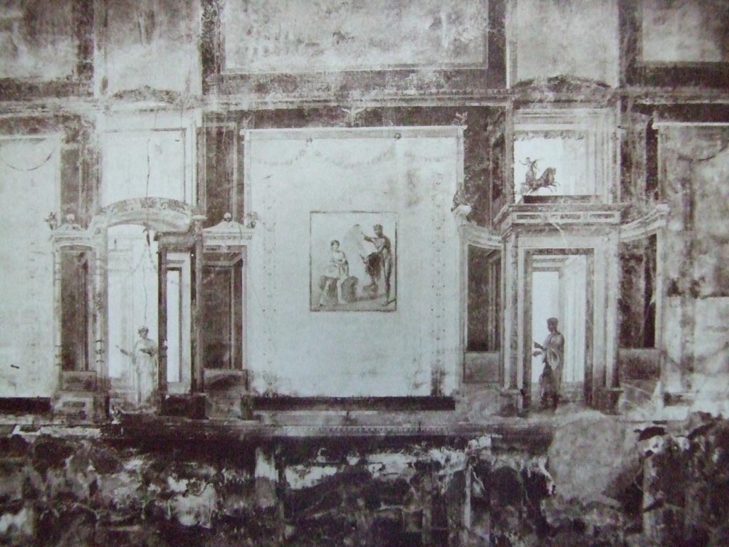 VII.9.7/8 Pompeii. Detail of Walls of the Temple of Augusta called the Pantheon.
Old undated photograph courtesy of Society of Antiquaries. Fox Collection.
