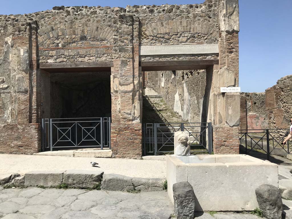 VII.9.68/67, 68 on left, Pompeii. April 2019. Looking north to entrance doorways. Photo courtesy of Rick Bauer.