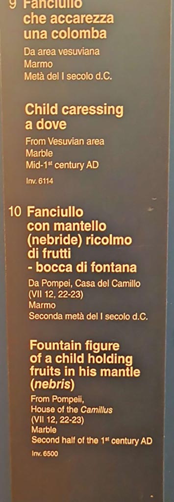 VII.12.23 Pompeii. October 2023.
Description card. Photo courtesy of Giuseppe Ciaramella.