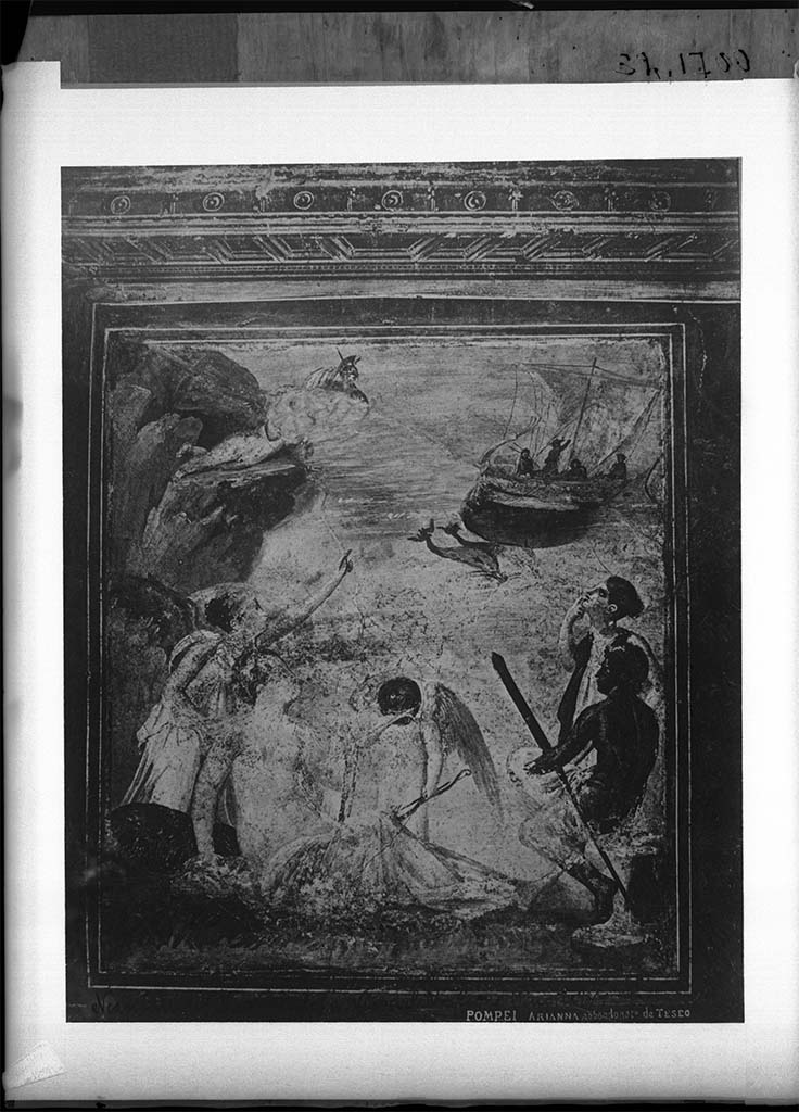 VII.12.26 Pompeii. North wall of triclinium. Ariadne abandoned by Theseus.
DAIR 32.1700. Photo © Deutsches Archäologisches Institut, Abteilung Rom, Arkiv.