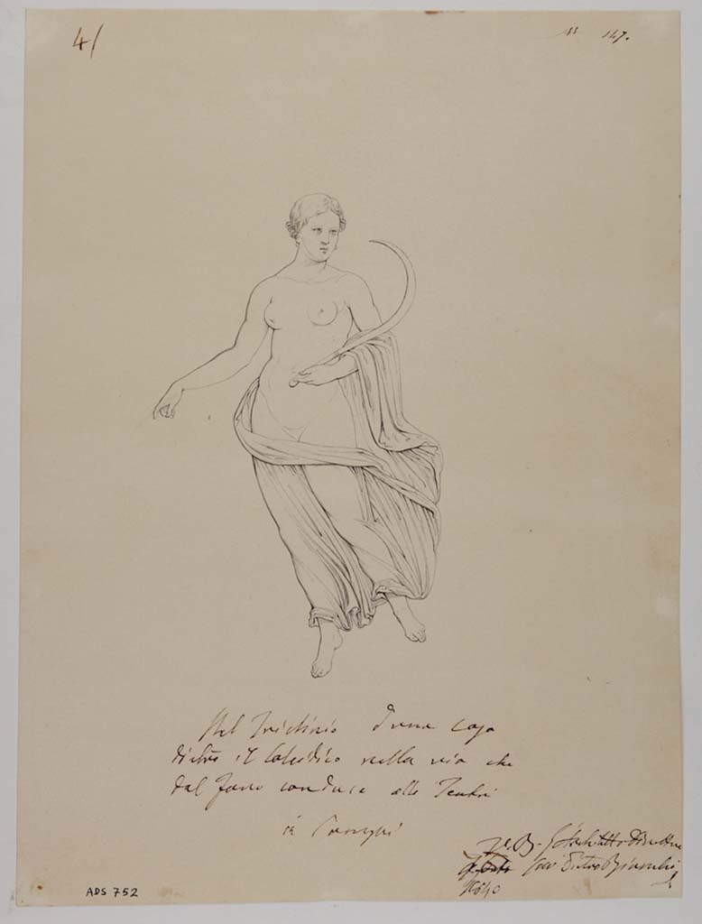 VII.13.4 Pompeii. Drawing by Giuseppe Abbate, 1840, of painting of �Summer� seen on wall of oecus/cubiculum.
Now in Naples Archaeological Museum. Inventory number ADS 752.
Photo � ICCD. http://www.catalogo.beniculturali.it
Utilizzabili alle condizioni della licenza Attribuzione - Non commerciale - Condividi allo stesso modo 2.5 Italia (CC BY-NC-SA 2.5 IT)
