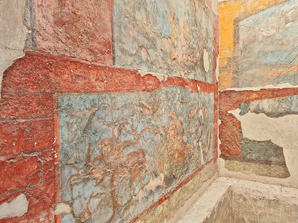 VII.16.a Pompeii. September 2005. Room 9, west wall. Octopus scene.