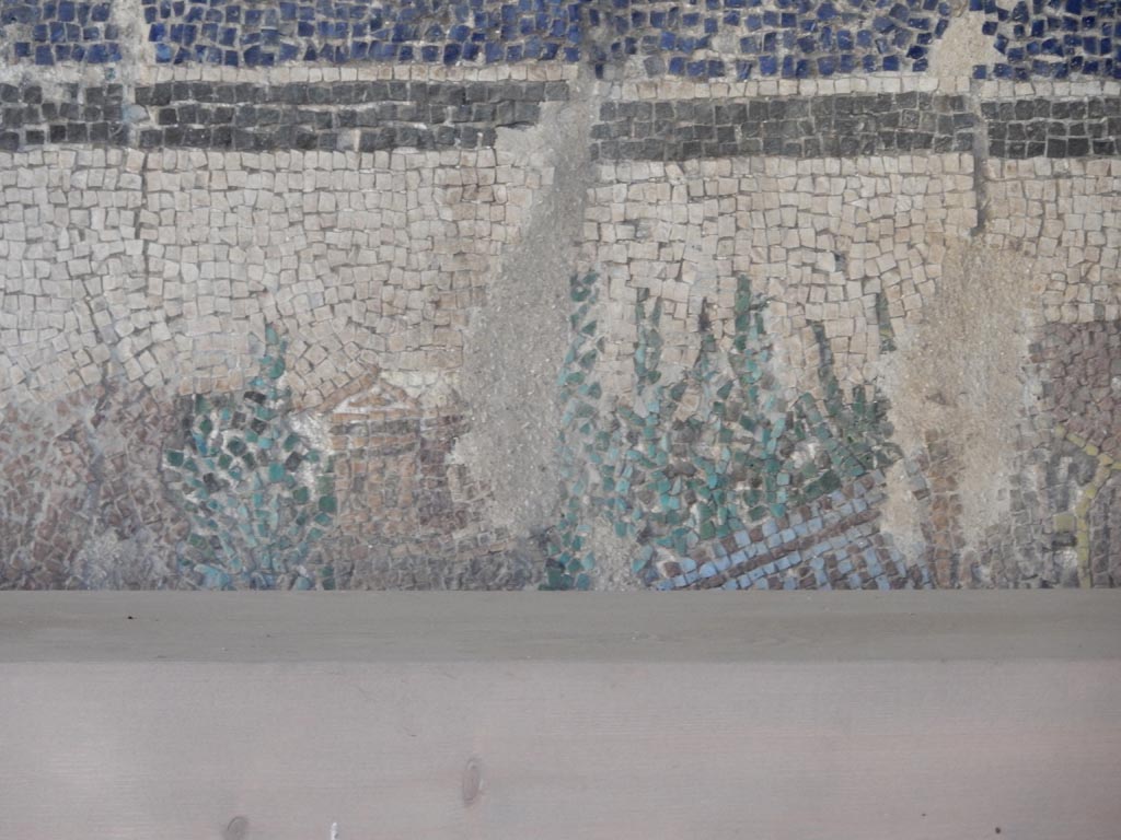 VII.16.a Pompeii. May 2018. Second mosaic fragment belonging to the suburban baths now in VII.7.5.
Lower section decorated with a landscape. Photo courtesy of Buzz Ferebee.