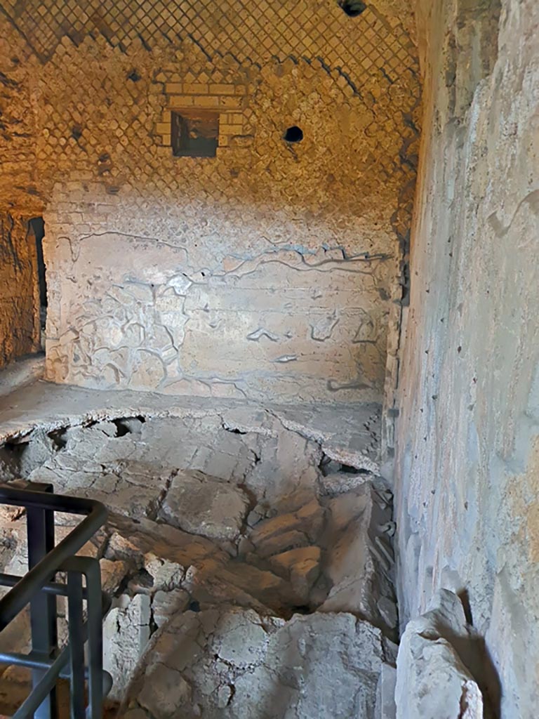 VII.16.a Pompeii. November 2023.
Room 5, damaged floor looking east at south end. Photo courtesy of Giuseppe Ciaramella.