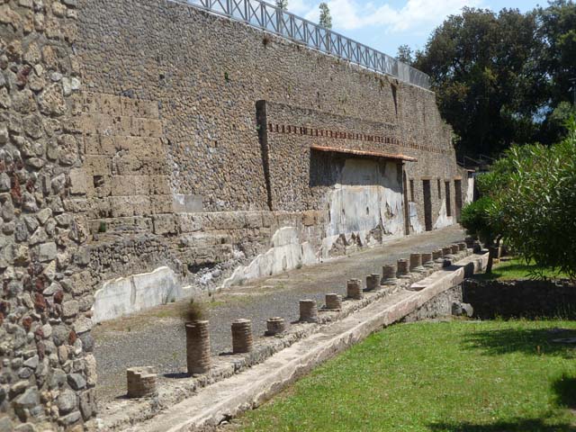 VIII.1.a Pompeii.  Villa Imperiale.  December 2007.  North side of the portico.  Painted plaster at the east end.