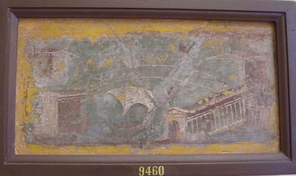 VIII.2.28 Pompeii. Found on 27th October 1758. Wall painting of a ship with a square sail crossing the harbour of a port. Now in Naples Archaeological Museum. Inventory number 9460.
See Pagano, M. and Prisciandaro, R., 2006. Studio sulle provenienze degli oggetti rinvenuti negli scavi borbonici del regno di Napoli. Naples : Nicola Longobardi. (p.28) PAH I, add.,138-139.