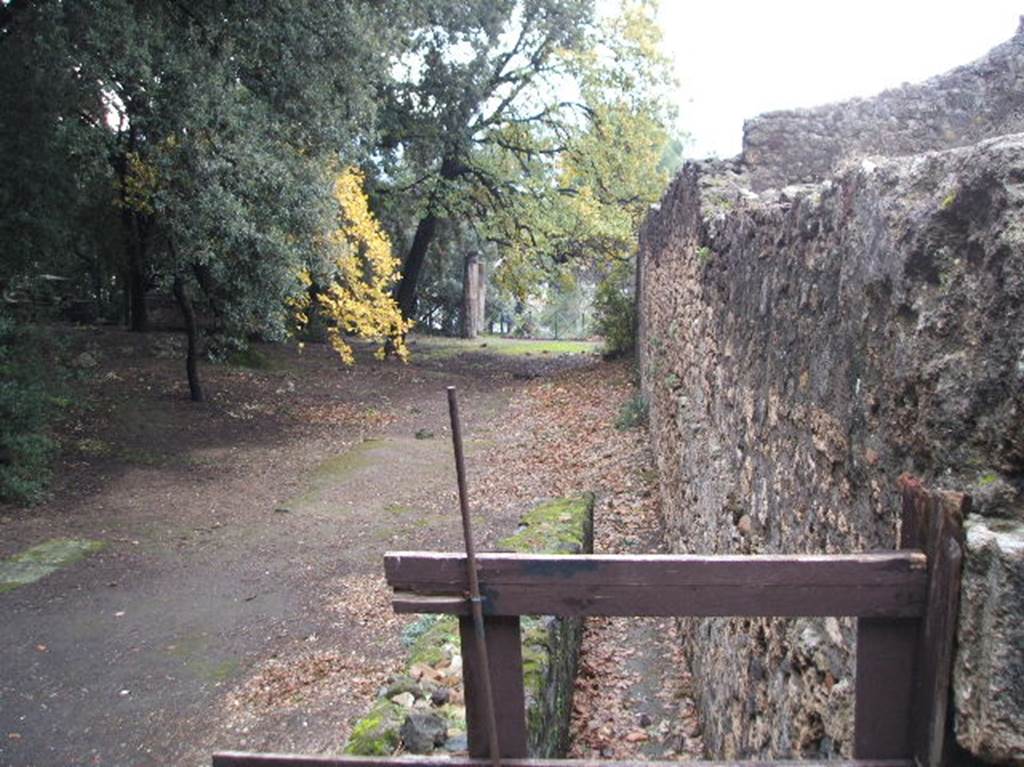 Road onto Triangular Forum looking south                  Side wall of VIII.2.39