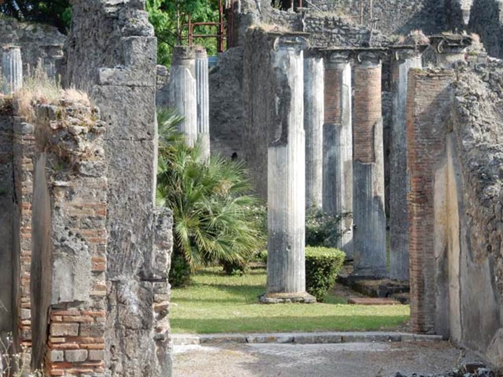 VIII.3.8 Pompeii. May 2016. Looking south from tablinum into the peristyle, with the west wall of the tablinum, on right. Photo courtesy of Buzz Ferebee.