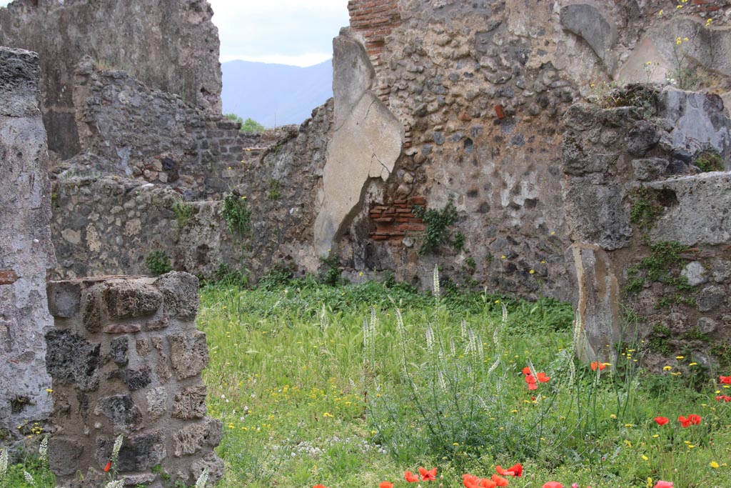 VIII.3.21 Pompeii. May 2024.
Looking towards south side of room (4), photo taken over wall from VIII.3.24. Photo courtesy of Klaus Heese.
In the east wall would appear to be a doorway into room (5), but not able to photograph it.
In the north wall of this room would appear to be another niche.