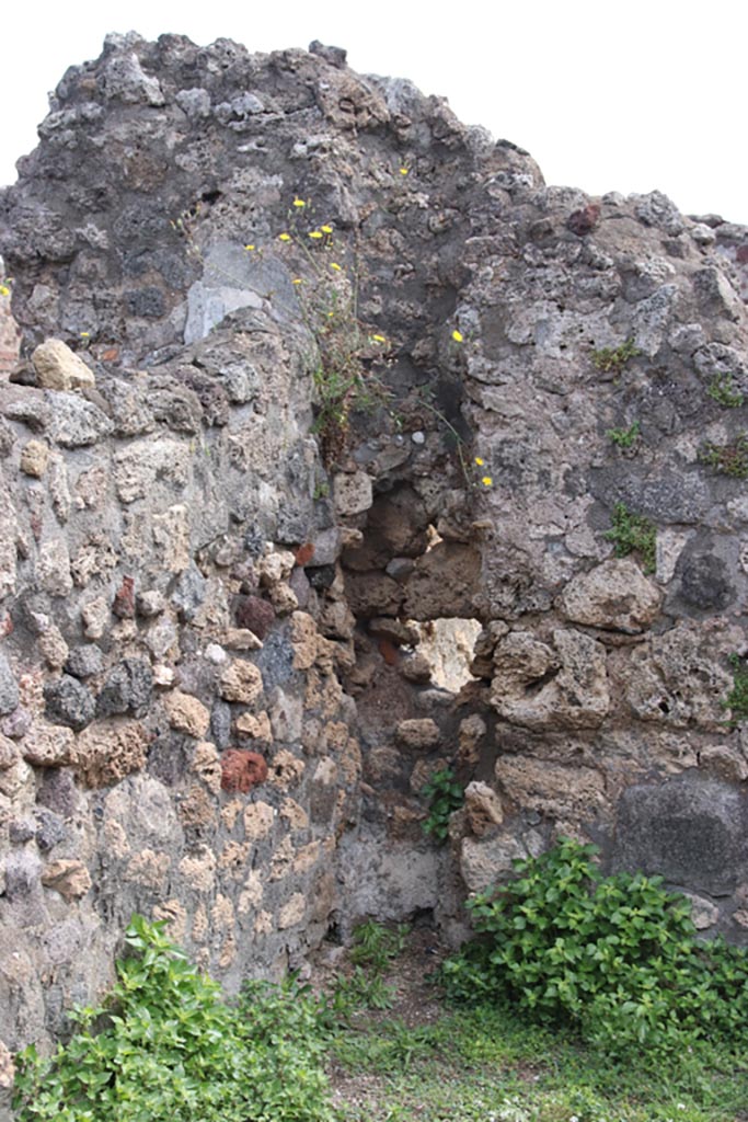 VIII.3.29 Pompeii. May 2024.
Detail of site of drainpipe in north-east corner of shop-room. Photo courtesy of Klaus Heese.