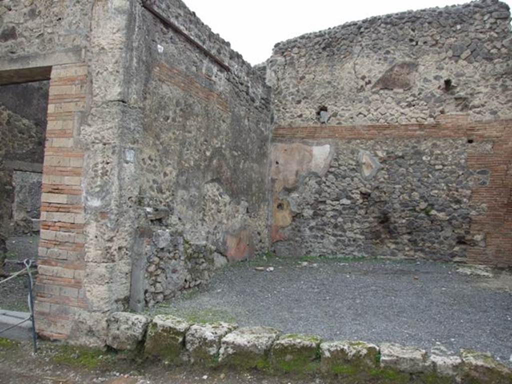 VIII.4.25 Pompeii. December 2007. South wall of shop. According to Breton, on the pilaster opposite the prothyron of I.4.5 at Via Stabiana 109, the following inscription was found:
Q.  POSTVMIVM  PROCVLVM  AED.
PRISCVM  ROGAT  CRISPVS
(Crispus wants Q. Postumius Proculus Priscus as aedile).
He also said nearly all the walls of the street were covered with invocations of this genre; many of them offered the name of Holconius Rufus, found reproduced on many walls in Pompeii.
See Breton, �Ernest. Pompeia, Guide de visite a Pompei, 3rd ed. (1870)  Chapter 8.
