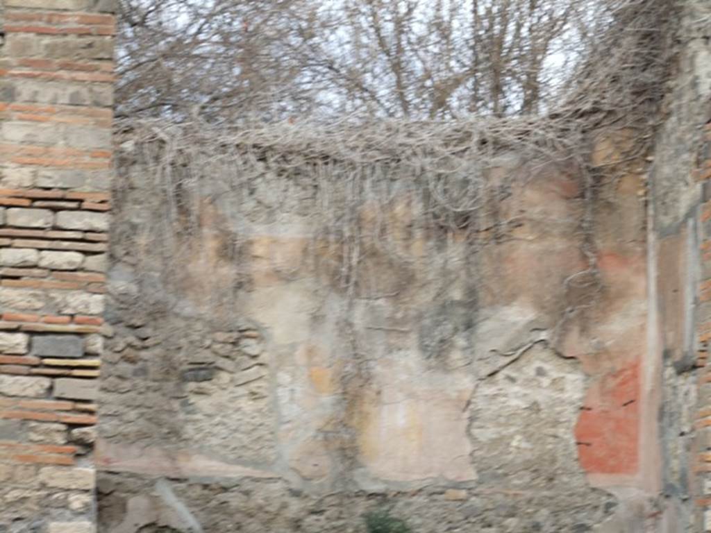 VIII.4.34 Pompeii. December 2007. Rear wall of tablinum.
According to Breton, in the tablinum were two well preserved wall paintings, to the right Hercules and Omphale, to the left an unidentified subject.
Helbig agreed.
See Breton, Ernest. 1870. Pompeia, Guide de visite a Pompei, 3rd ed. Paris, Guerin. 
See Helbig, W., 1868. Wandgem�lde der vom Vesuv versch�tteten St�dte Campaniens. Leipzig: Breitkopf und H�rtel. (1136 and 971)
In the west wall of tablinum, was the doorway to the cubiculum.
In the central panel of the west wall, there remained only part of the painting showing Dirce tied to the bull. 
