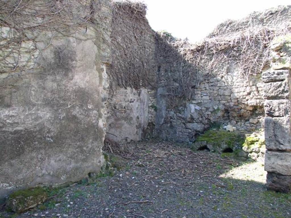VIII.5.9 Pompeii. March 2009. Room 20. Large area leading to Room 21, Kitchen. Looking south west.