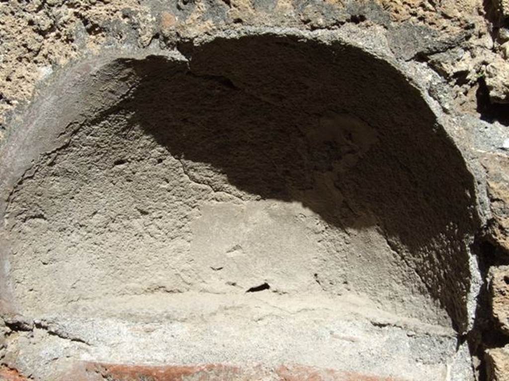 VIII.5.9 Pompeii. March 2009. Room 21, niche in north wall. According to Boyce, this arched niche, in the north wall near the hearth, was called a lararium in the reports. See Boyce G. K., 1937. Corpus of the Lararia of Pompeii. Rome: MAAR 14. (p.77, no.370) Boyce gives the references Not.Scavi, 1881, 323; Bull. Inst., 1883, 177.