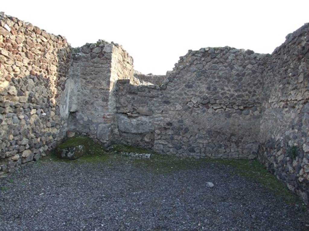 VIII.5.10 Pompeii. Shop. December 2007. South wall, with blocked door to atrium of VIII.5.9.