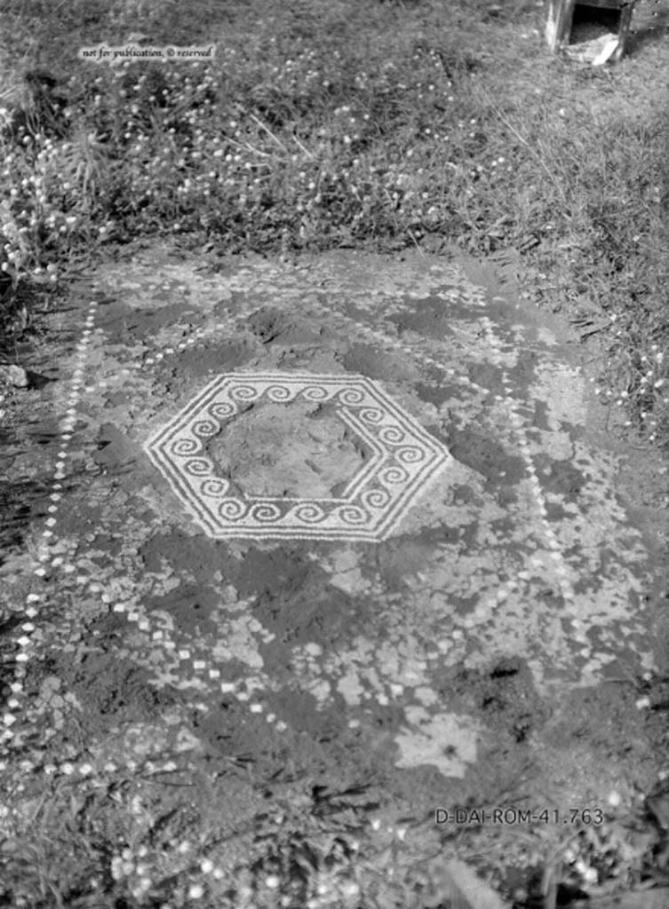 VIII.5.15 Pompeii. c.1930. Impluvium in atrium, the room accessible from the entrance at VIII.5.15.
DAIR 41.763. Photo © Deutsches Archäologisches Institut, Abteilung Rom, Arkiv.
See Pernice, E. 1938. Pavimente und Figürliche Mosaiken: Die Hellenistische Kunst in Pompeji, Band VI. Berlin: de Gruyter,
see tav. 47.3, above.)