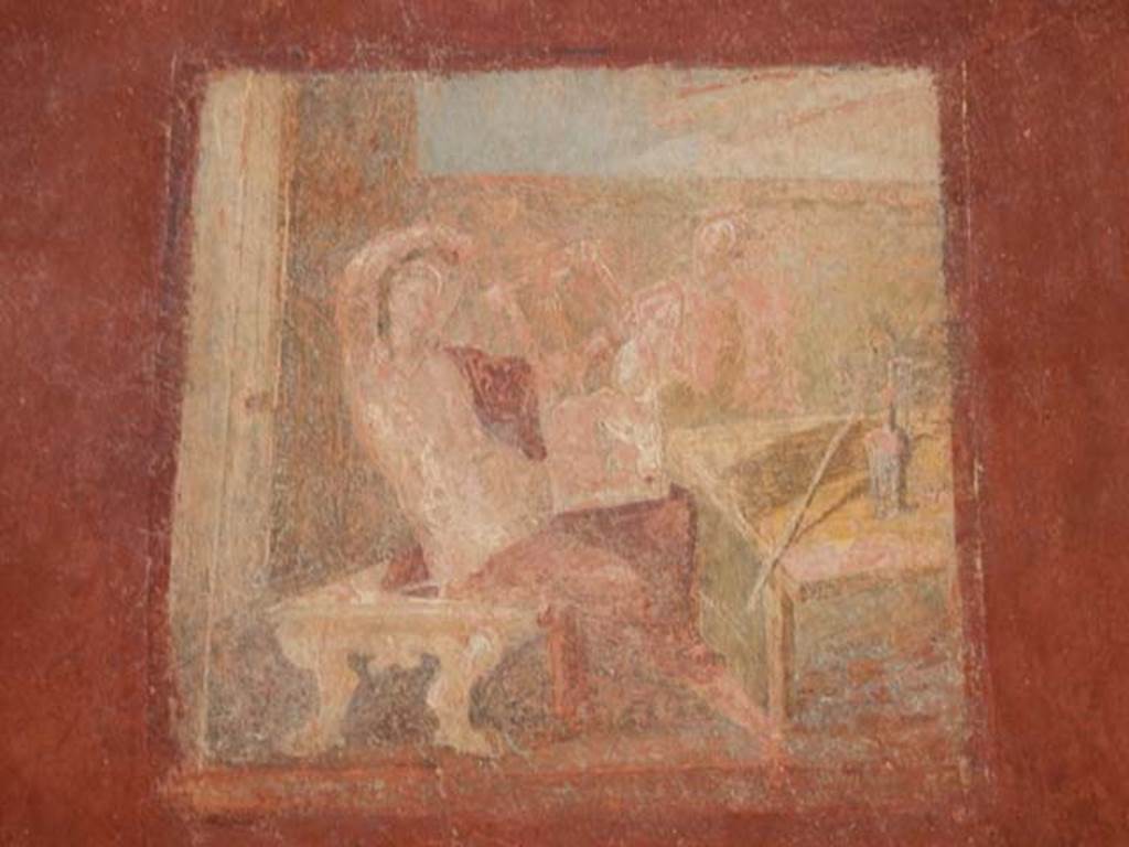 VIII.5.37 Pompeii. May 2017. Room 13, central wall painting from north wall of Apollo Citharista and Muse, after restoration. Photo courtesy of Buzz Ferebee.