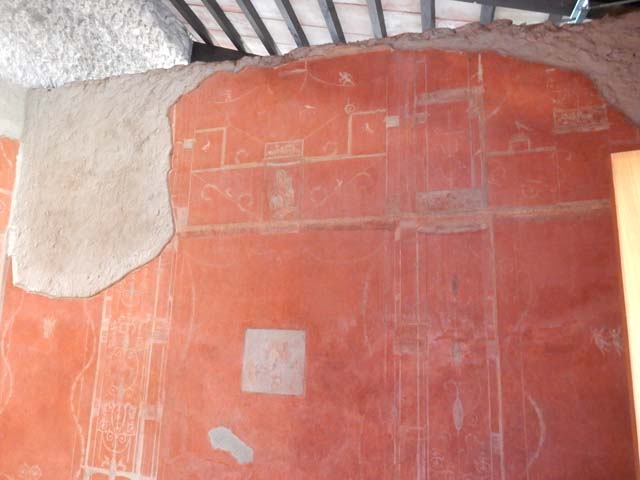 VIII.5.37 Pompeii. March 2009. Room 14, painting of floating figures from north end of east wall of oecus. 