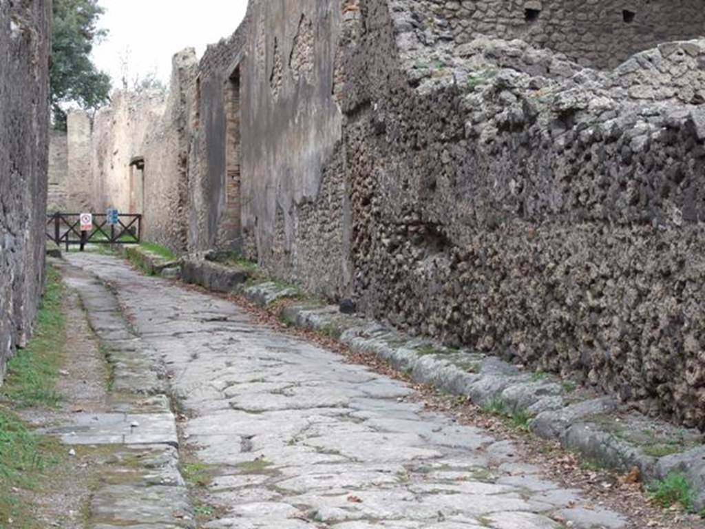 VIII.6.6 Pompeii. December 2007. Vicolo delle Pareti Rosse looking west .