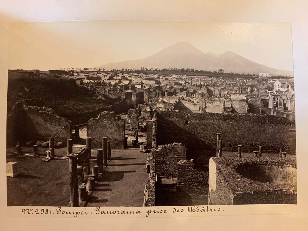 VIII.7.21 Pompeii.
From an album of Michele Amodio dated 1874, entitled “Pompei, destroyed on 23 November 79, discovered in 1745”.
Looking north along east side of Triangular Forum towards city, taken from the Large Theatre. Photo courtesy of Rick Bauer.