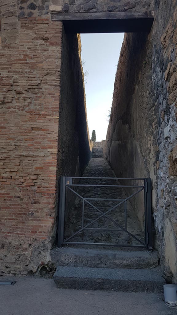 VIII.7.21 Pompeii. August 2023.
Looking west along ramp from entrance doorway. Photo courtesy of Maribel Velasco.