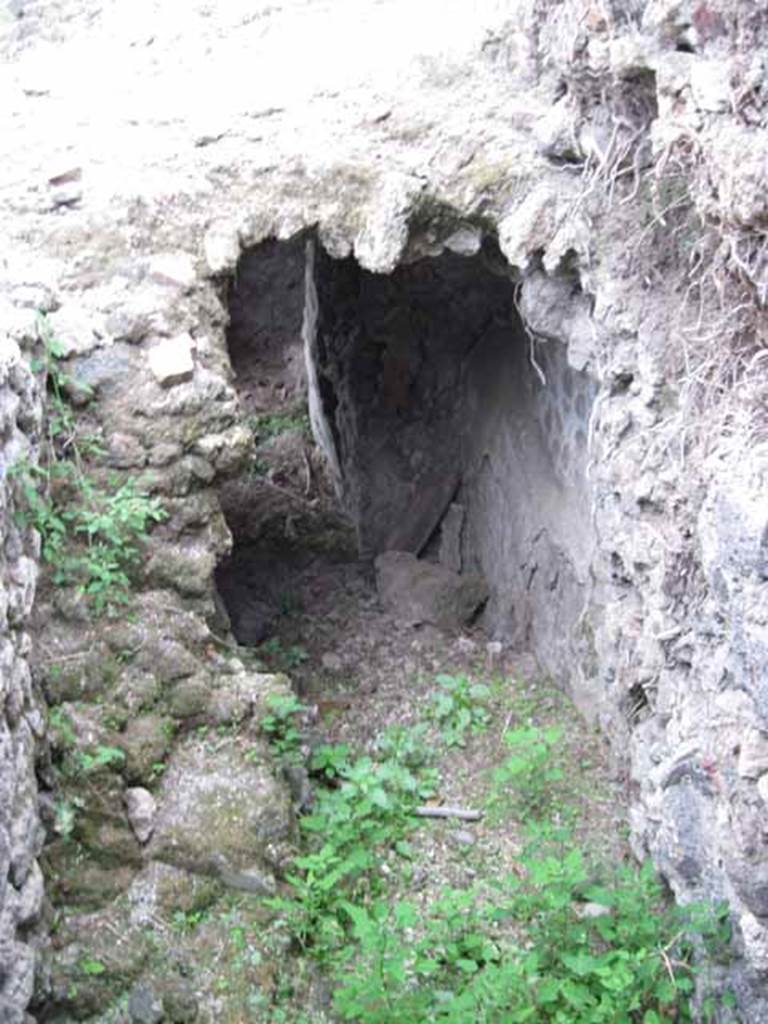VIII.7.22/23/24 Pompeii. October 2010. In VIII.7.24 at "collapse" area. Looking into the hole towards the south. On the left of the photo are the stairs leading to the peristyle area. At end of passage (south) is entrance from the rear of VIII.7.22/23. Photo and information courtesy of Drew Baker/Gareth Beale/Hembo Pagi.