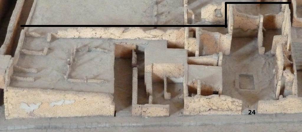 VIII.7.24. Pompeii. Model showing area of property, also including the entrances to VIII.7.22 and 23. Model now in Naples Archaeological Museum.