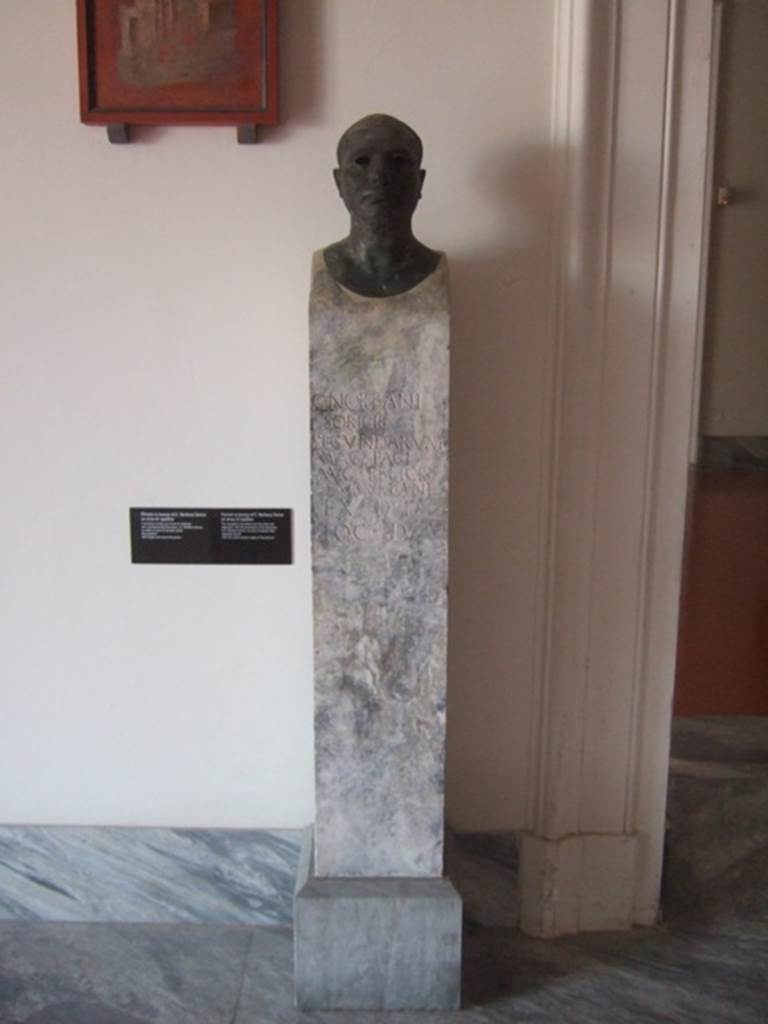 VIII.7.28 Pompeii. Herm of Gaius Norbanus Sorex.
Found against south wall of the south-west corner of the colonnade.
Now in Naples Archaeological Museum. Inventory number 4991.