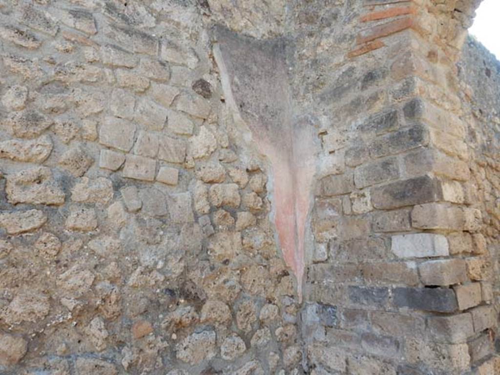 VIII.7.28 Pompeii. May 2015. Detail of remaining plaster in south-east corner of portico. Photo courtesy of Buzz Ferebee.