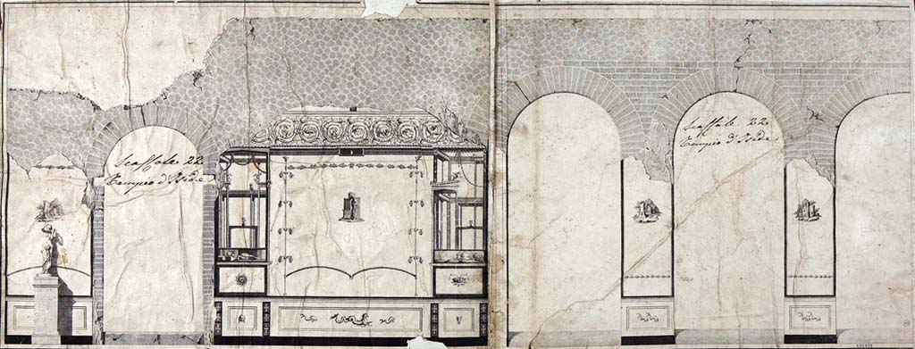 VIII.7.28 Pompeii. Sacrarium and Ekklesiasterion entrances on west portico showing wall decoration and statue of Venus. 
Painting by Aniello Cataneo.
Now in Naples Archaeological Museum. Inventory number ADS 899.
Photo © ICCD. http://www.catalogo.beniculturali.it
Utilizzabili alle condizioni della licenza Attribuzione - Non commerciale - Condividi allo stesso modo 2.5 Italia (CC BY-NC-SA 2.5 IT)
