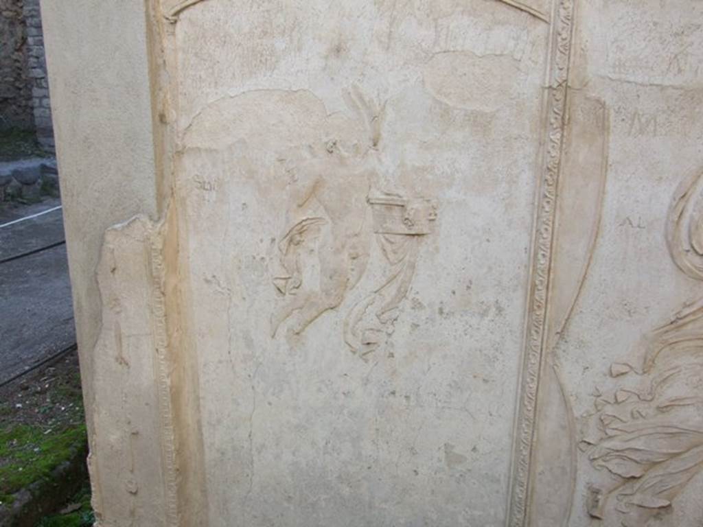 VIII.7.28 Pompeii. December 2007. Purgatorium, east side. Floating cupid carrying a box of incense. See Mau, A., 1907, translated by Kelsey, F. W., Pompeii: Its Life and Art. New York: Macmillan. (p. 180).