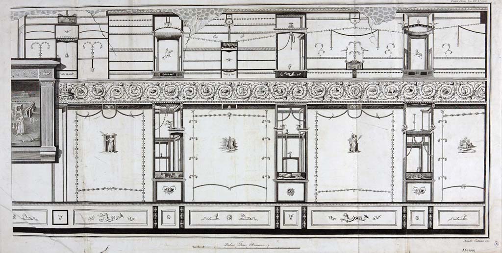 VIII.7.28 Pompeii. 18th century painting of south end of east portico wall by Aniello Cataneo.
Now in Naples Archaeological Museum. Inventory number ADS 898
Photo © ICCD. http://www.catalogo.beniculturali.it
Utilizzabili alle condizioni della licenza Attribuzione - Non commerciale - Condividi allo stesso modo 2.5 Italia (CC BY-NC-SA 2.5 IT)