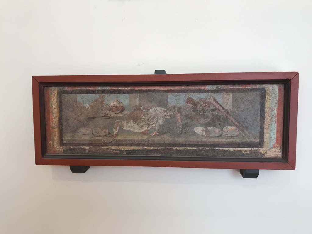 VIII.7.28 Pompeii. April 2019. Still life found on right feature of east wall.
Now in Naples Archaeological Museum. Inventory number 8716. Photo courtesy of Rick Bauer.