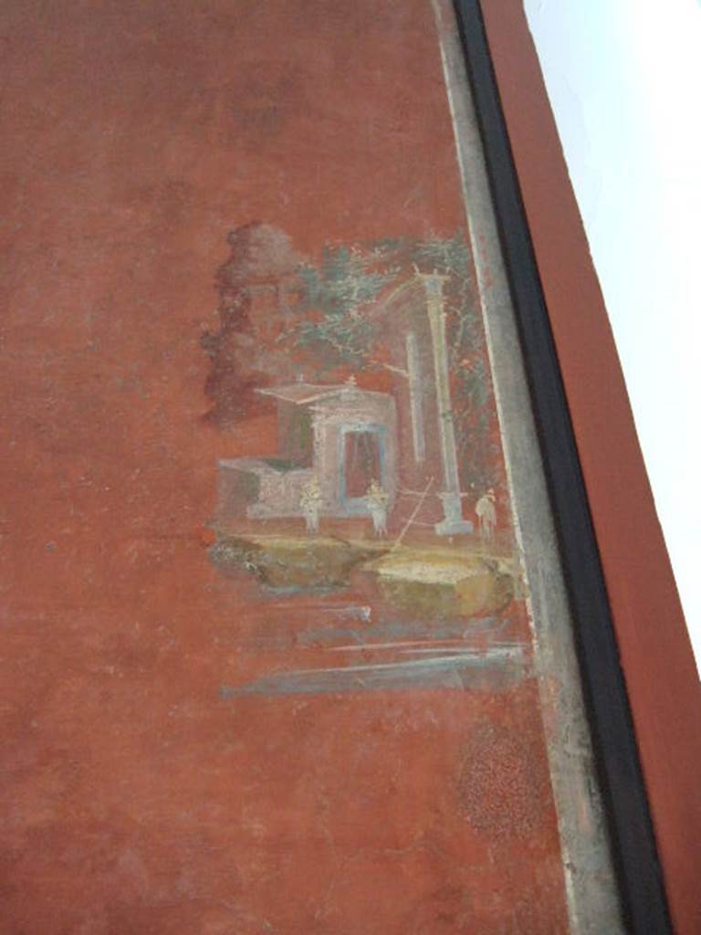 VIII.7.28 Pompeii. Detail of architectural landscape from panel with landscape and architecture. Found in central feature of south wall. Now in Naples Archaeological Museum.