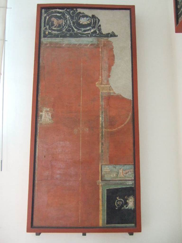 VIII.7.28 Pompeii. Architectural painting with landscape.From panel found in feature in centre of south wall. Now in Naples Archaeological Museum.
