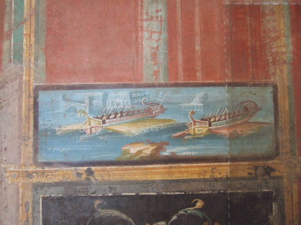 VIII.7.28 Pompeii. South wall of portico. Detail of naval scene.
Now in Naples Archaeological Museum. Inventory number 8527.