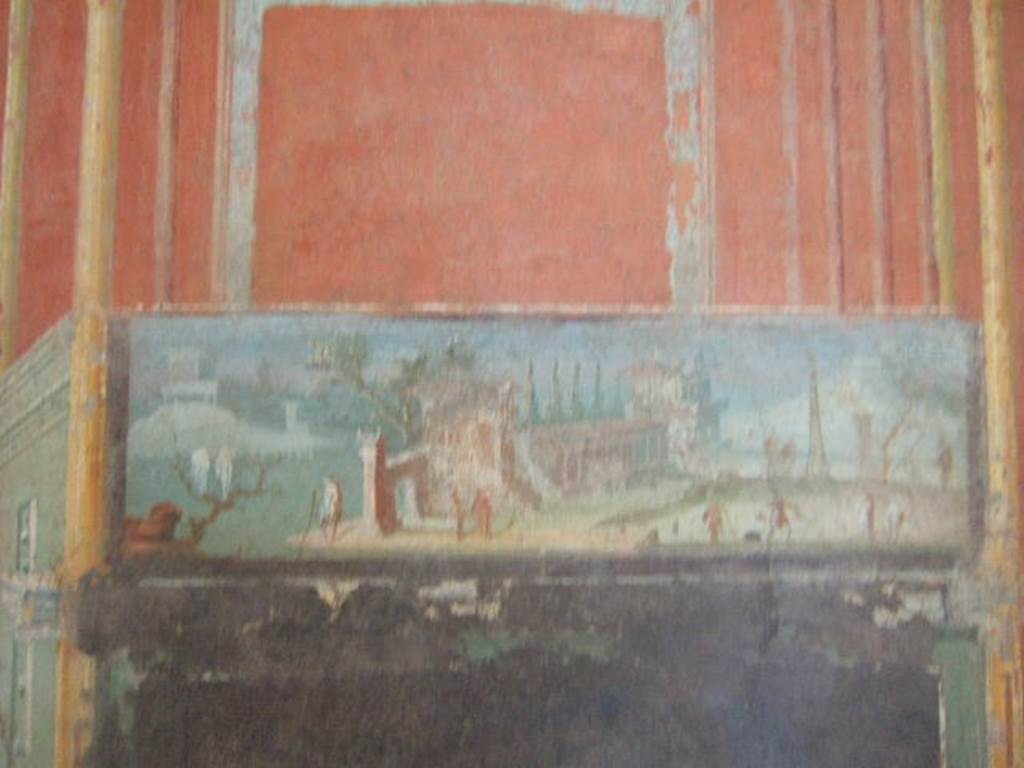VIII.7.28 Pompeii. West part of south portico. Detail of landscape scene.
Now in Naples Archaeological Museum. Inventory number 8528.