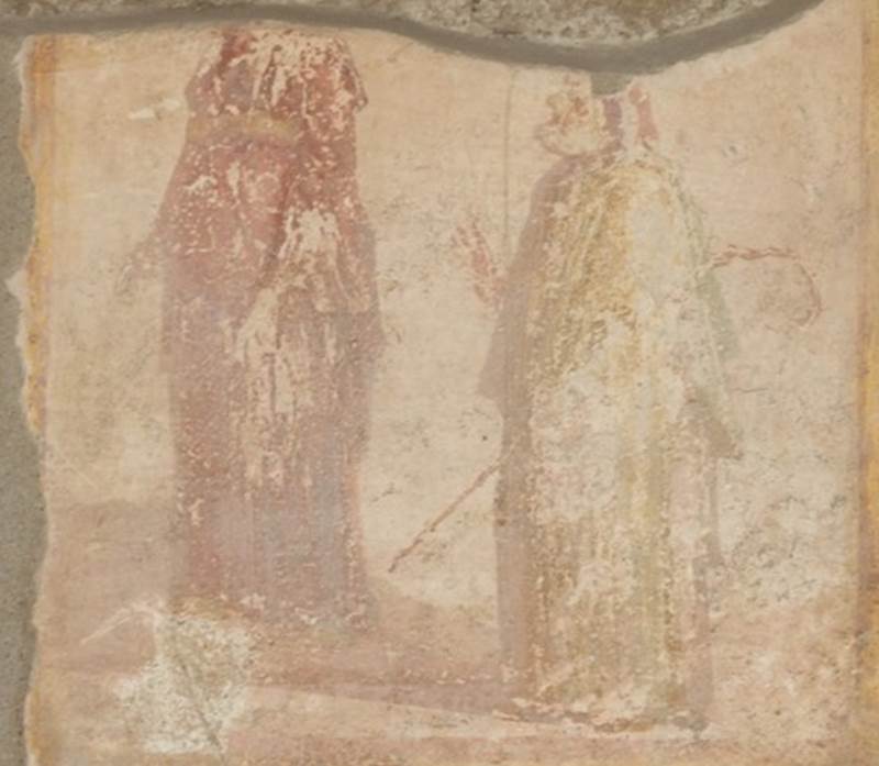 IX.3.5 Pompeii. March 2009. Room 6, north wall of ala. Remains of wall painting of theatrical scene? See Helbig, W., 1868. Wandgem�lde der vom Vesuv versch�tteten St�dte Campaniens. Leipzig: Breitkopf und H�rtel. 1474.
