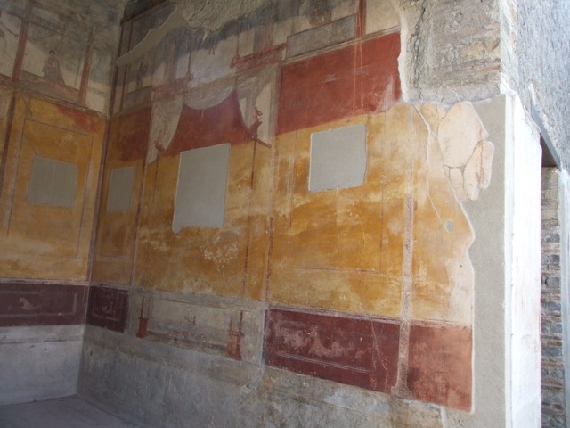 IX.3.5 Pompeii. March 2009. Door to steps on east side of atrium, and open entrance to Room 12, tablinum.