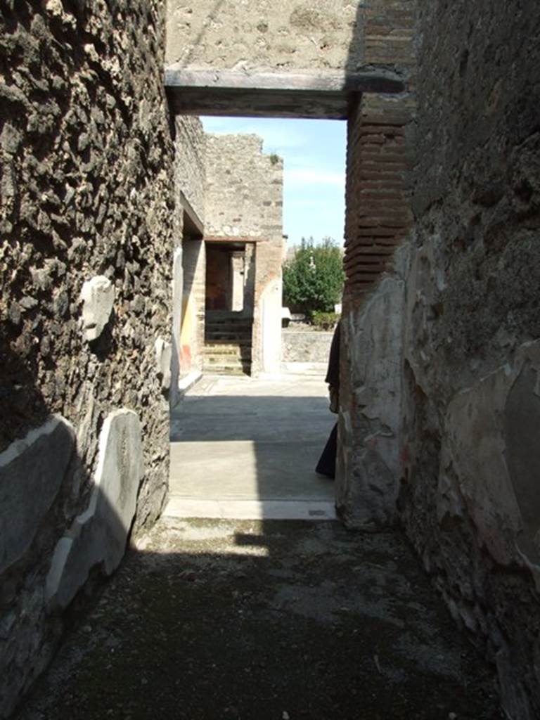 IX.3.5 Pompeii. March 2009. Room 2. Stairs to upper floor, and room looking east towards atrium.