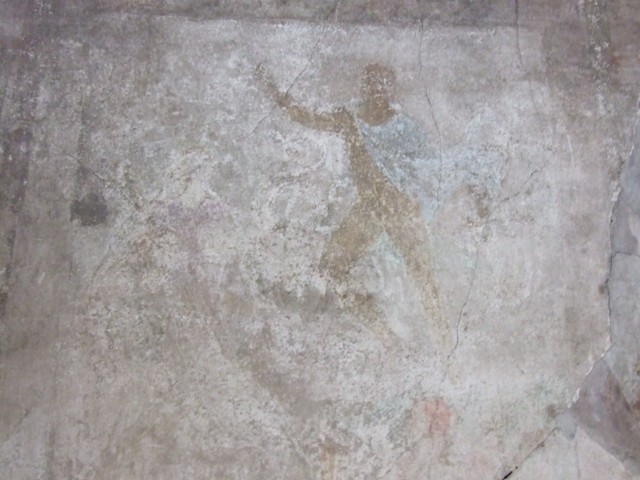 IX.3.19. Taberna T. Genialis. December 2007.  Room 10. Stone base on west side.