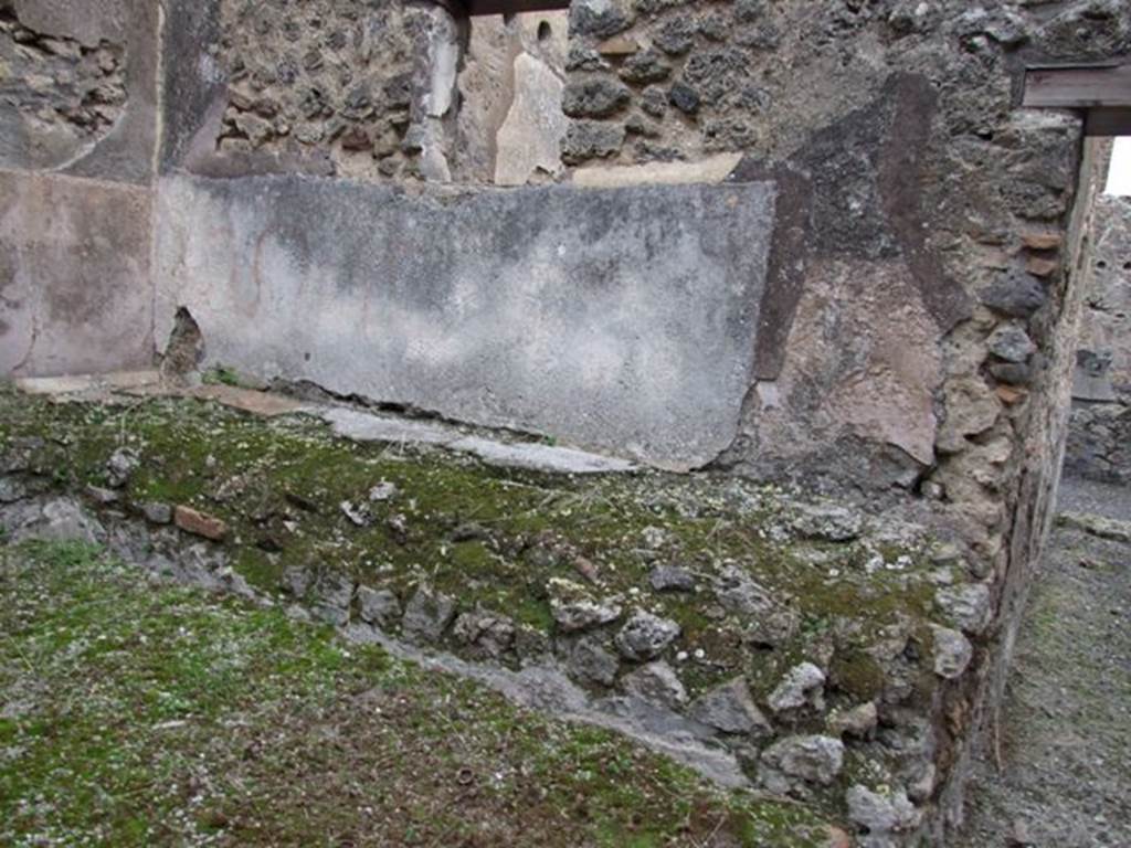 IX.3.20 Pompeii. December 2007. Room 8, garden area. East wall with raised planting bed or bench. On the plaster above the bench to the right was a lararium painting of the river god Sarnus. On the left was a painted altar approached by a single snake, the outline of which can still be seen. See The Gardens of Pompeii, Volume II Appendices, by W F Jashemski, 482, Page 234.