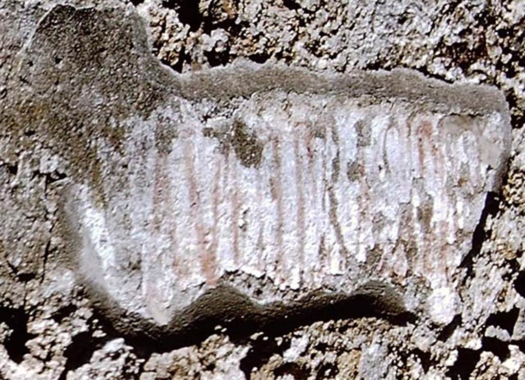 IX.3.20/21 Pompeii. 1964. Red painted inscription on exterior wall to north of entrance doorway of IX.3.20. Detail from photo by Stanley A. Jashemski.
Source: The Wilhelmina and Stanley A. Jashemski archive in the University of Maryland Library, Special Collections (See collection page) and made available under the Creative Commons Attribution-Non Commercial License v.4. See Licence and use details. J64f1607