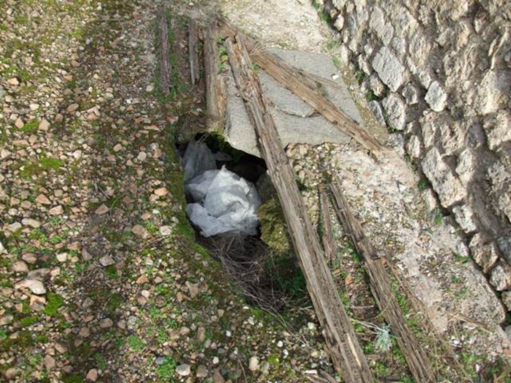 IX.5.2 Pompeii. December 2007. Room �L�, south end of tablinum. Cistern mouth, looking north along east wall.