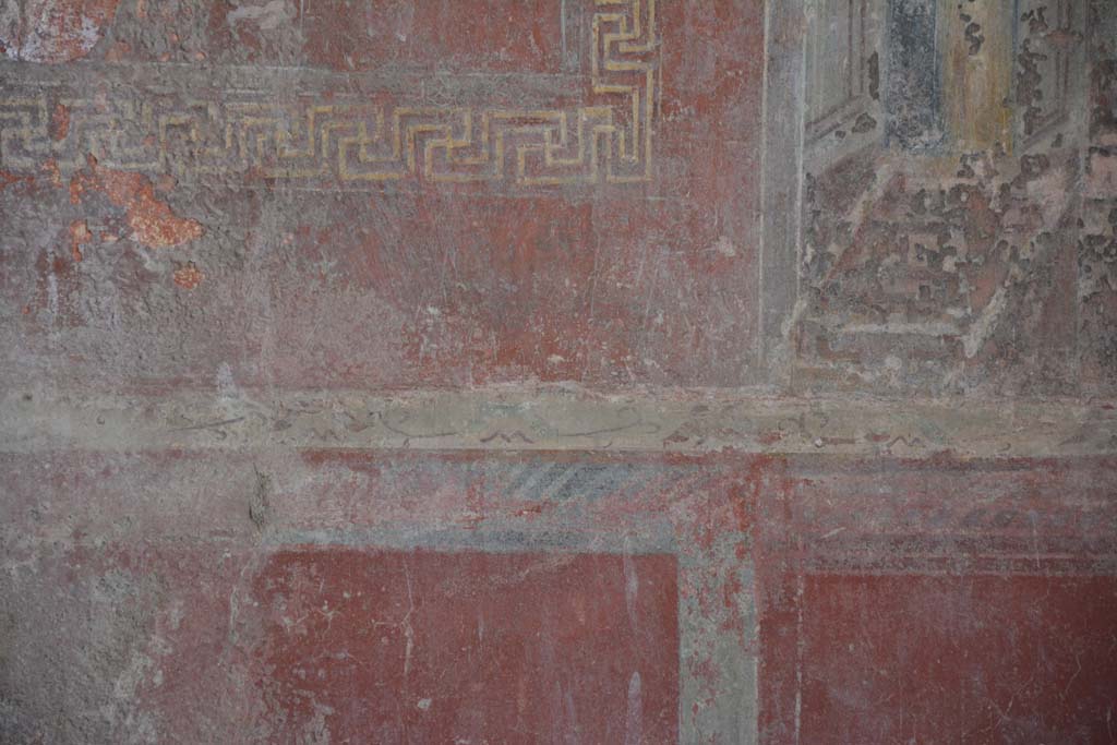 IX.5.6 Pompeii. May 2017. Room i, detail of painted decorations from above zoccolo in centre of west wall.
Foto Christian Beck, ERC Grant 681269 D�COR.
