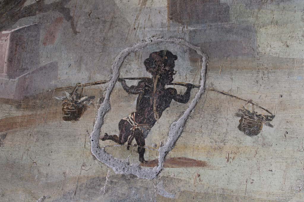 IX.5.9 Pompeii. May 2019. Room �l (L)�, detail of pygmy from west end of north wall.  
Foto Christian Beck, ERC Grant 681269 D�COR.

