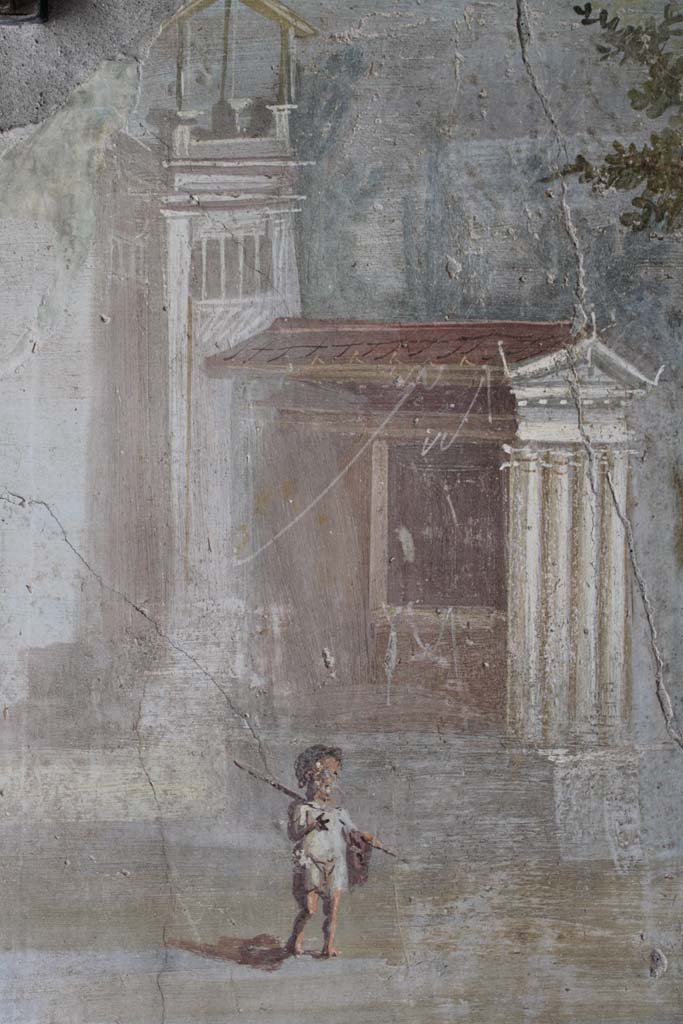 IX.5.9 Pompeii. May 2019. Room �l (L)�, pygmy figure from south wall. 
Foto Christian Beck, ERC Grant 681269 D�COR.


